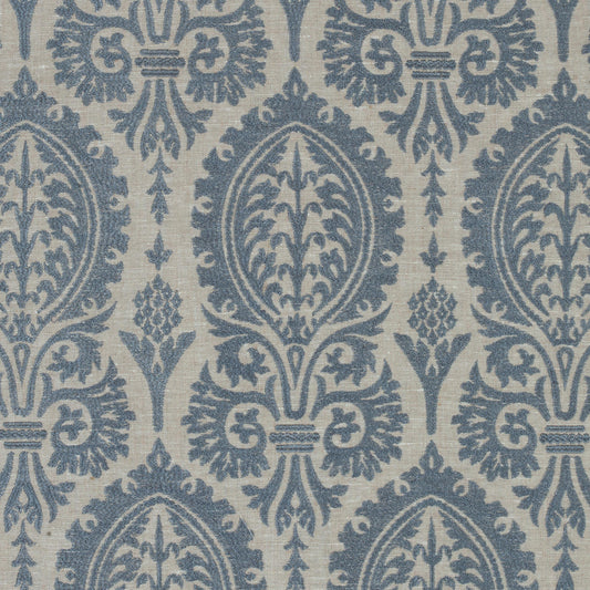 Thibaut Sir Thomas Embroidery Slate Blue Fabric