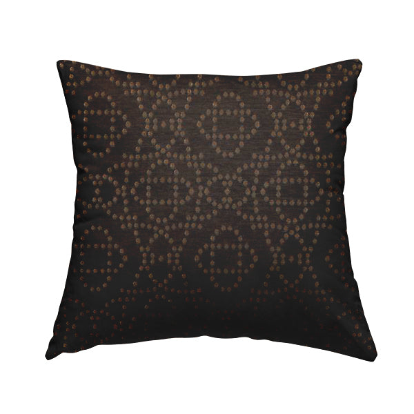 Vegas Brown Gold Shine Effect Geometric Dotted Medallion Pattern Soft Chenille Upholstery Fabric JO-289 - Handmade Cushions