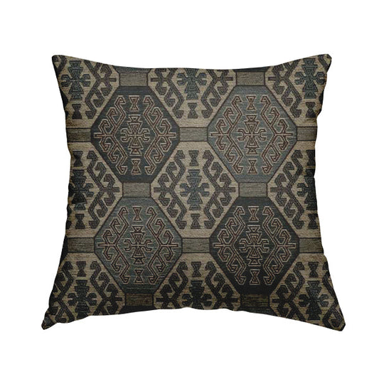 Mirador Medallion Pattern In Navy Blue Brown Colour Interior Fabrics JO-347 - Handmade Cushions