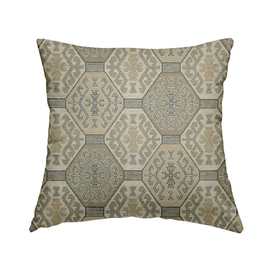 Mirador Medallion Pattern In Grey Beige Colour Interior Fabrics JO-352 - Handmade Cushions